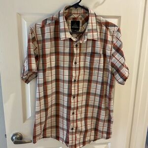 Prana Men's large casual button down short sleeve collared shirt plaid